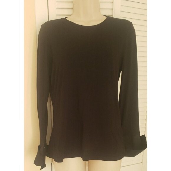 NWT SAM EDELMAN LAYLA POPLIN CUFF W/BUTTON BLACK KNIT TOP SZ M - Picture 3 of 11